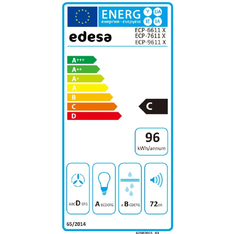 Аспиратори за стенен монтаж Аспиратор 645 m³/h за стенен монтаж Edesa ECP-6611 X